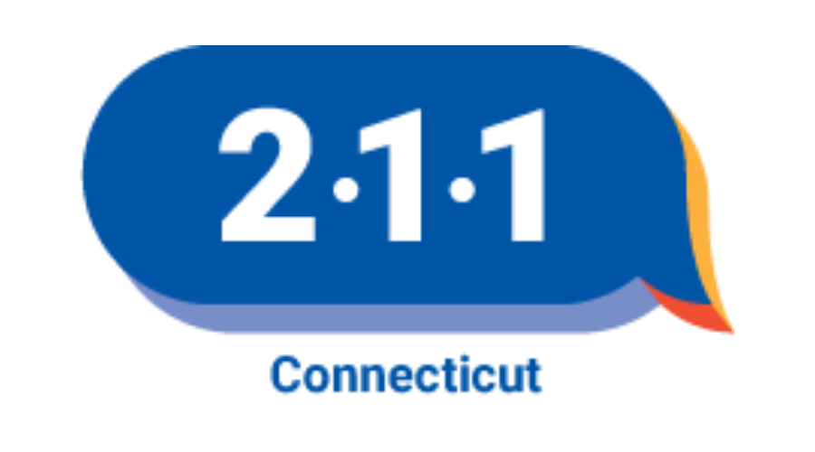 Connecticut 2-1-1 logo in blue and orange speech bubble