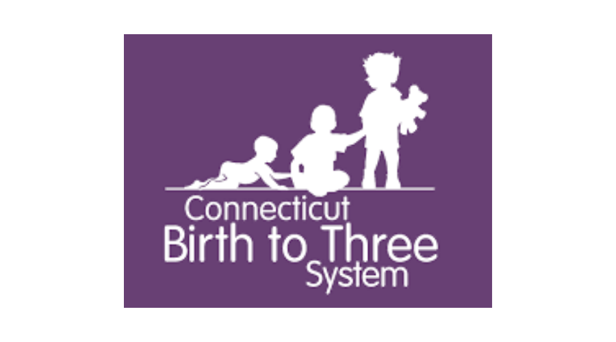 Connecticut Birth to Three System logo on a purple background, with white adult and child silhouettes