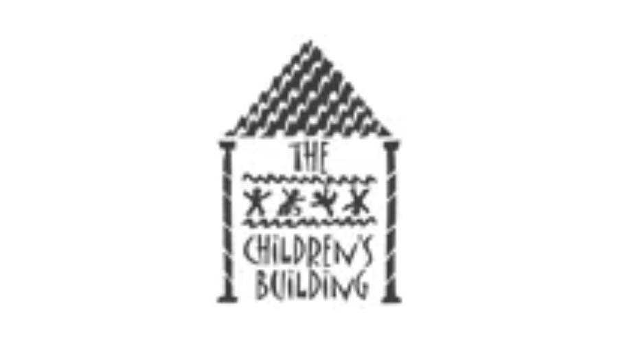 Black-and-white logo of a house labeled “The Children’s Building” with figures in the window.