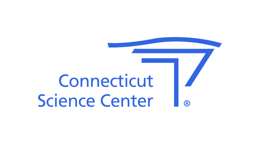 Connecticut Science Center logo in blue text with a stylized blue “T” icon