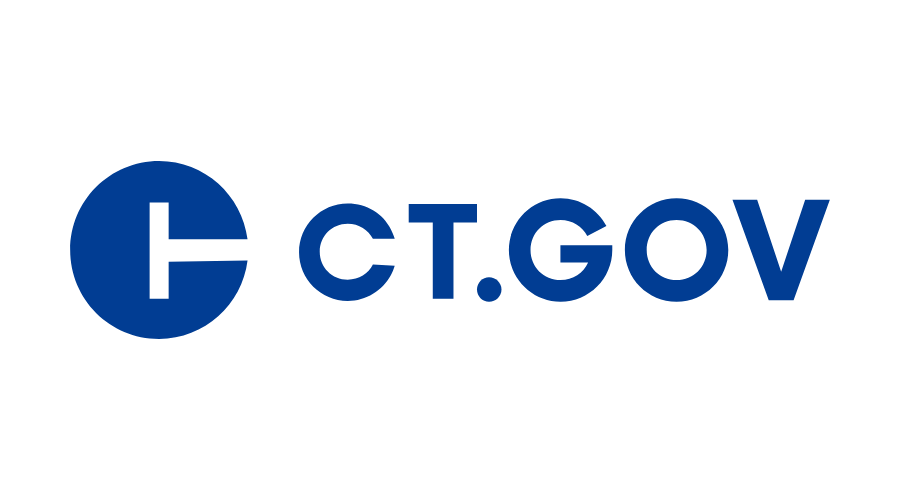 The dark blue official CT.GOV logo, featuring a circular icon with a stylized letter C.