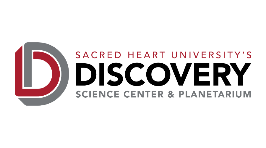 Sacred Heart University Discovery Science Center & Planetarium logo in red, gray, and black