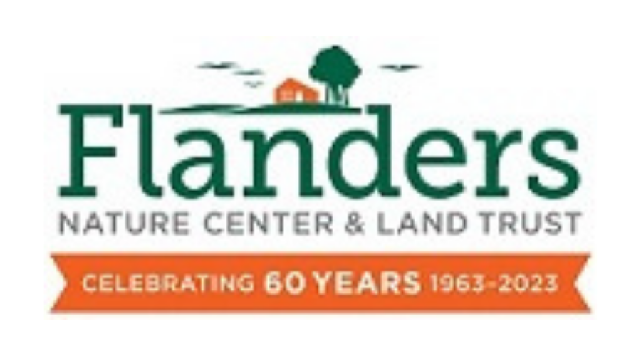 Flanders Nature Center & Land Trust logo with tree and orange banner reading “Celebrating 60 Years 1963-2023”