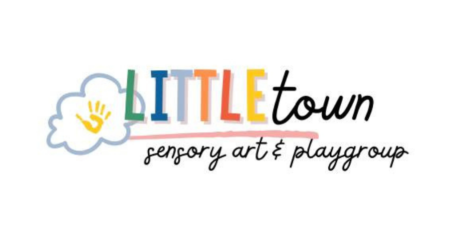 Little Town sensory art & playgroup logo with colorful text and a flower icon