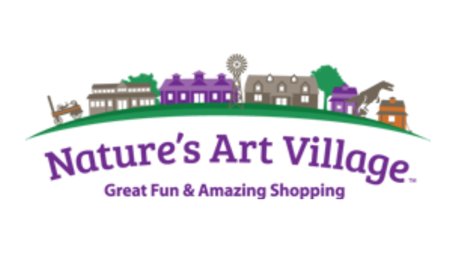 Nature’s Art Village logo with colorful shops and the tagline “Great Fun & Amazing Shopping.”
