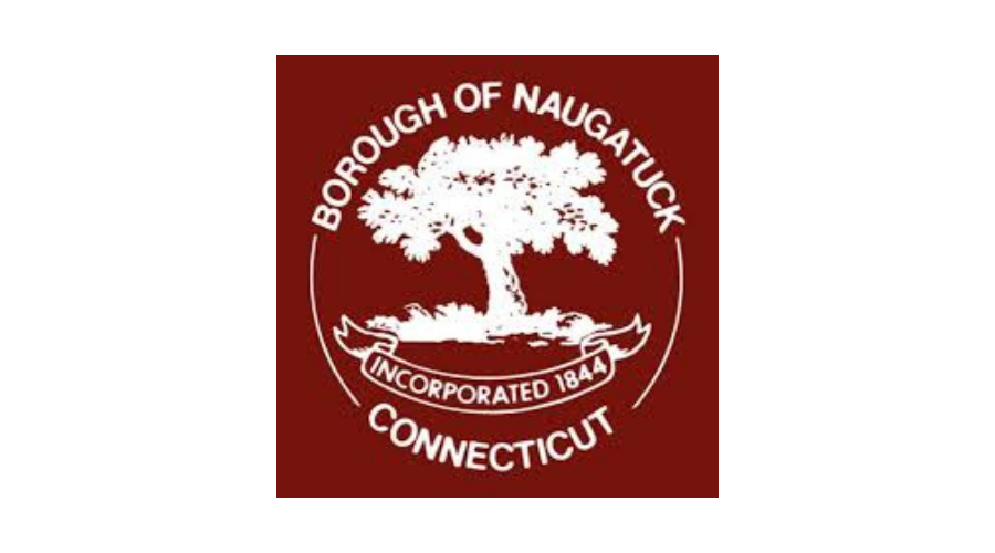 Borough of Naugatuck, Connecticut seal with white tree emblem on a maroon background