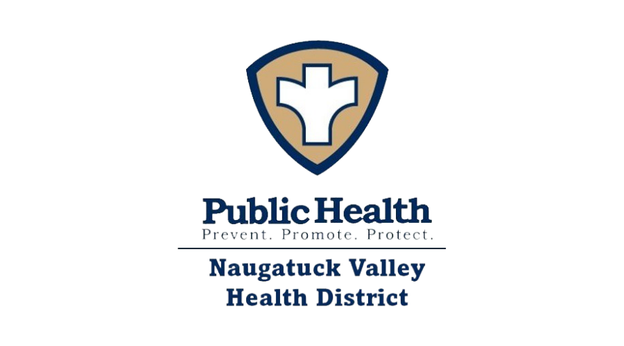 The Naugatuck Valley Health District logo features a shield with a cross, with the text 
