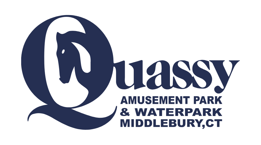 Quassy Amusement Park & Waterpark logo in navy blue with Middletbury, CT text