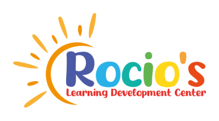 Logo for Rocio's Learning Development Center featuring a stylized yellow sun rising behind the colorful text.