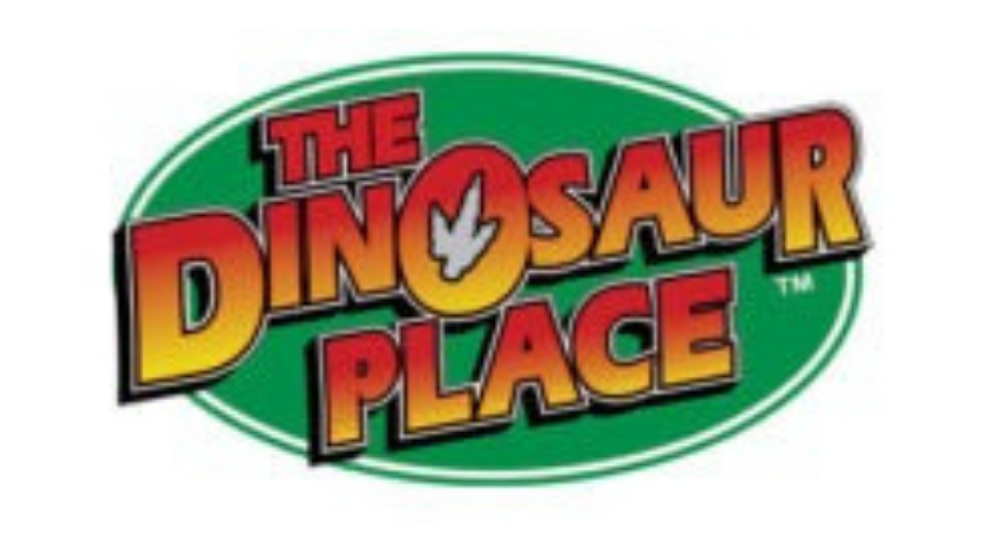 The Dinosaur Place logo with red and yellow text on a green oval background