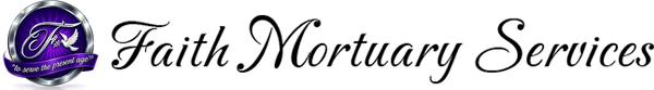 Logo of "Faith Mortuary Services" in elegant script with a purple emblem.