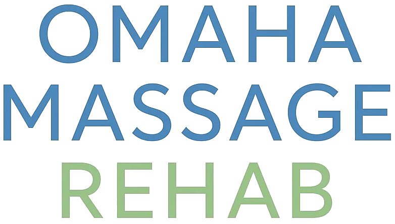 Omaha Massage Rehab logo in blue and green text