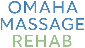 Omaha Massage Rehab logo in blue and green text