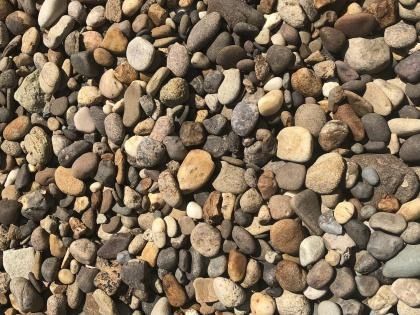 Close-up of assorted smooth pebbles in brown, gray, tan, and black tones