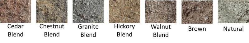 Wood stain color swatches labeled Cedar, Chestnut, Granite, Hickory, Walnut, Brown, and Natural.