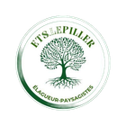 Logo pour Ets. Lepiller représentant la silhouette d'un arbre vert foncé avec une icône de tronçonneuse