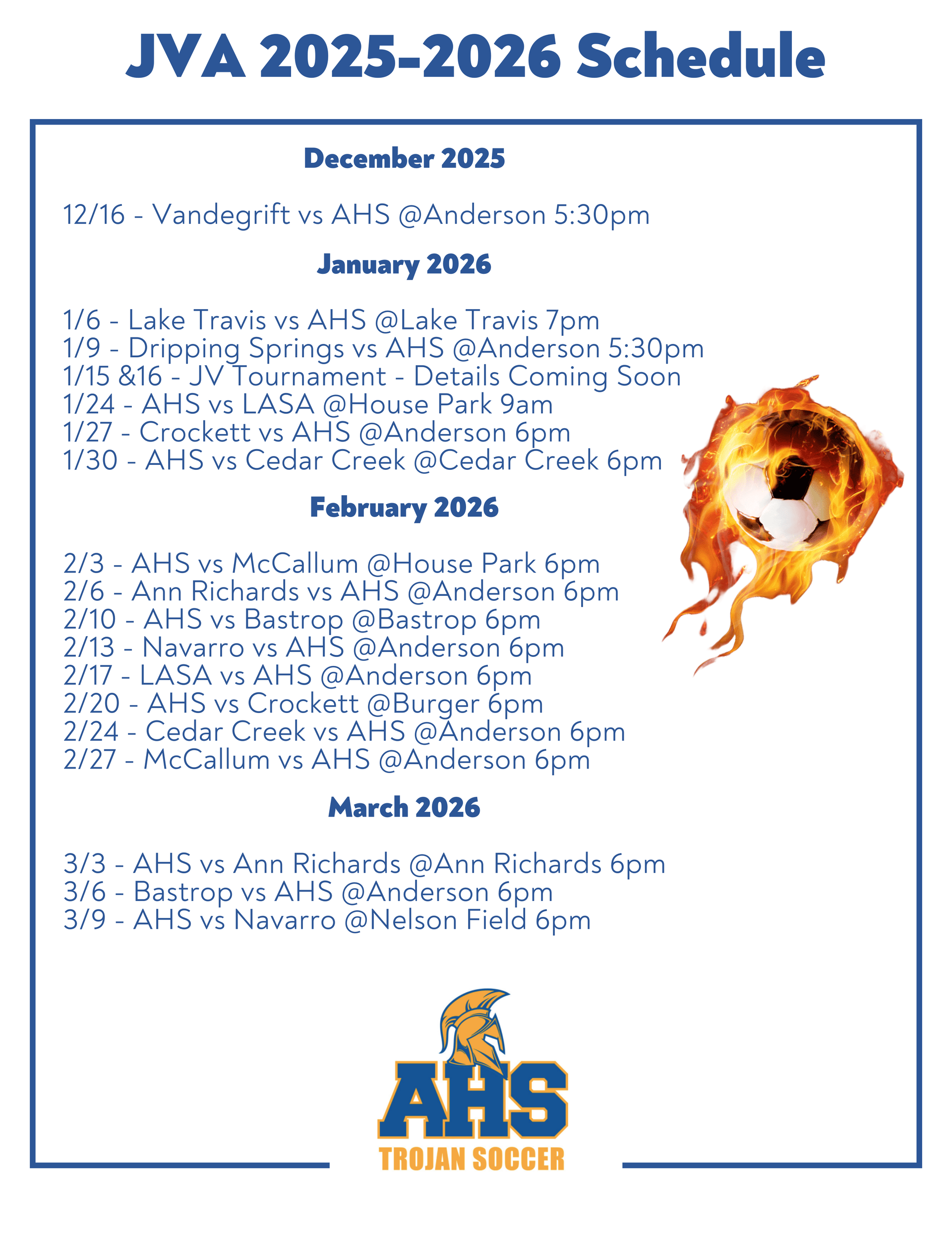 JVA 2025-2026 Schedule