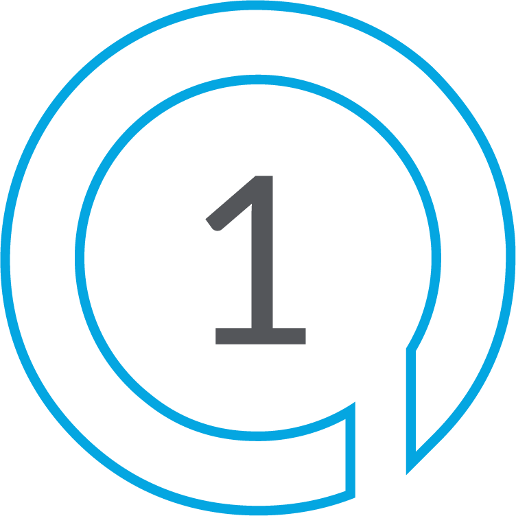 A blue circle with a number one inside of it.