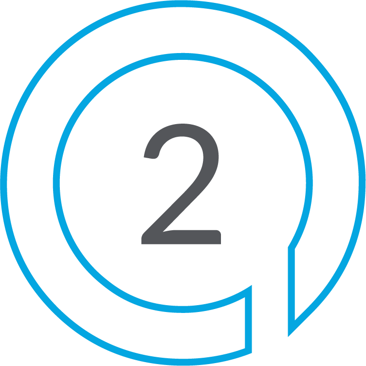 A blue circle with the number two inside of it.
