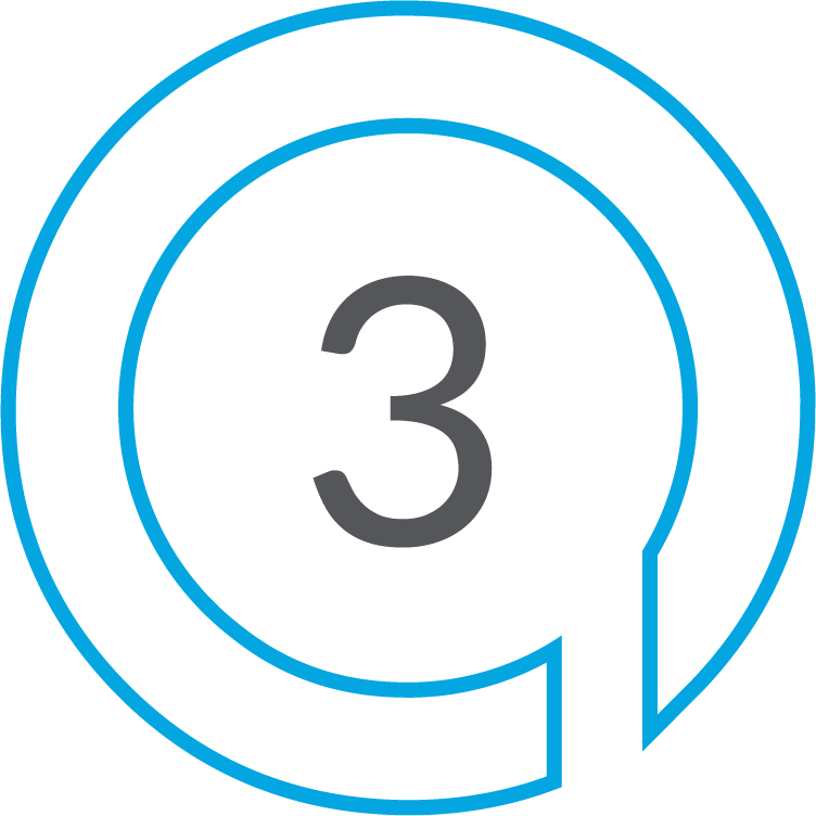 A blue circle with the number three inside of it.
