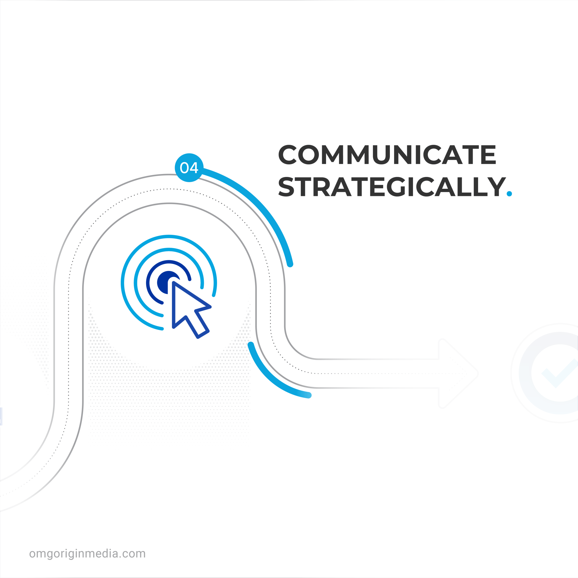 A graphic that says `` communicate strategically '' with a arrow pointing to a target.