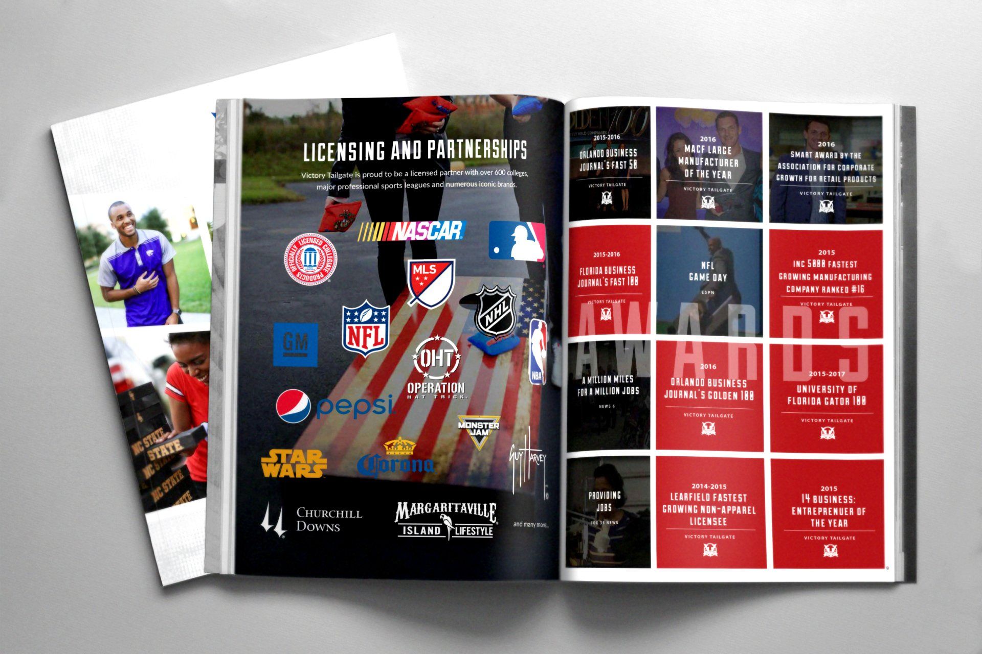A magazine is open to a page that says new awards