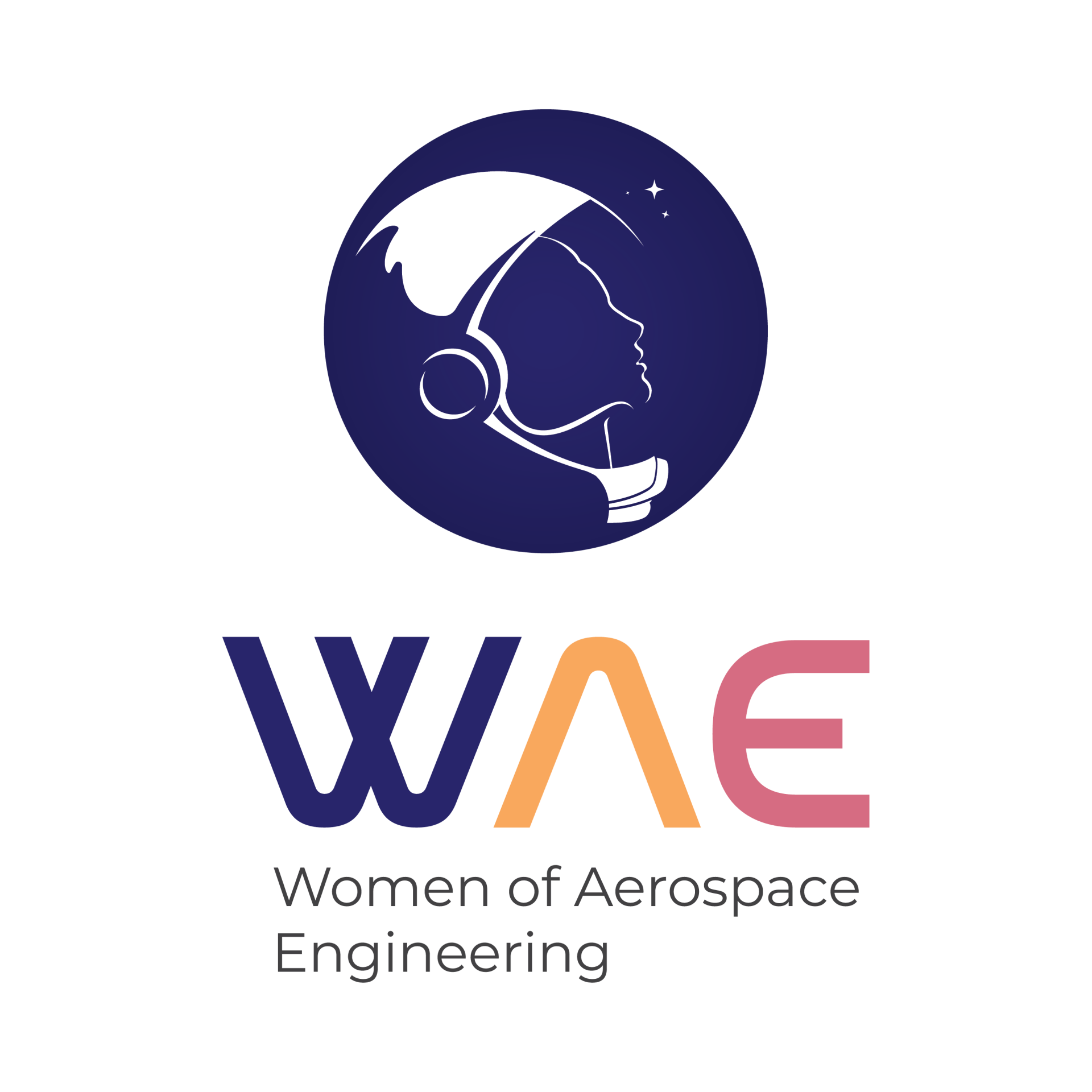 A logo for women of aerospace engineering with a woman in a space suit.