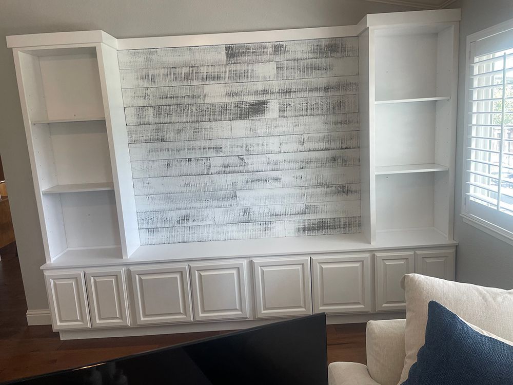 White washed wall storage unit