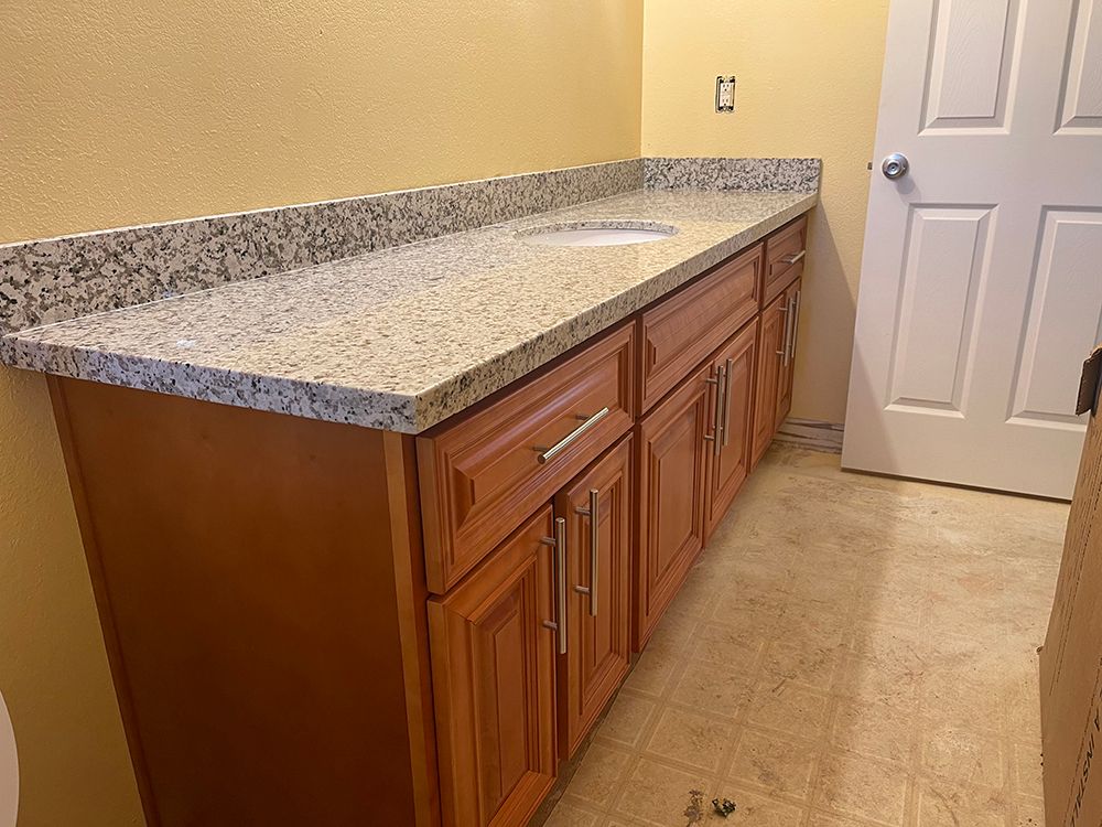 Wood cabinets installed in bathroom