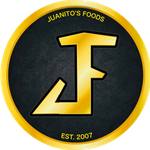 Juanito's Foods gold-and-black circular logo with stylized JF and "Est. 2007" text