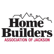 Logo for Home Builders Association of Jackson with rooftops above the text.