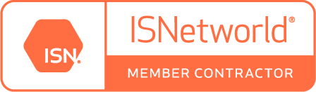 The logo for isnetworld member contractor is orange and white