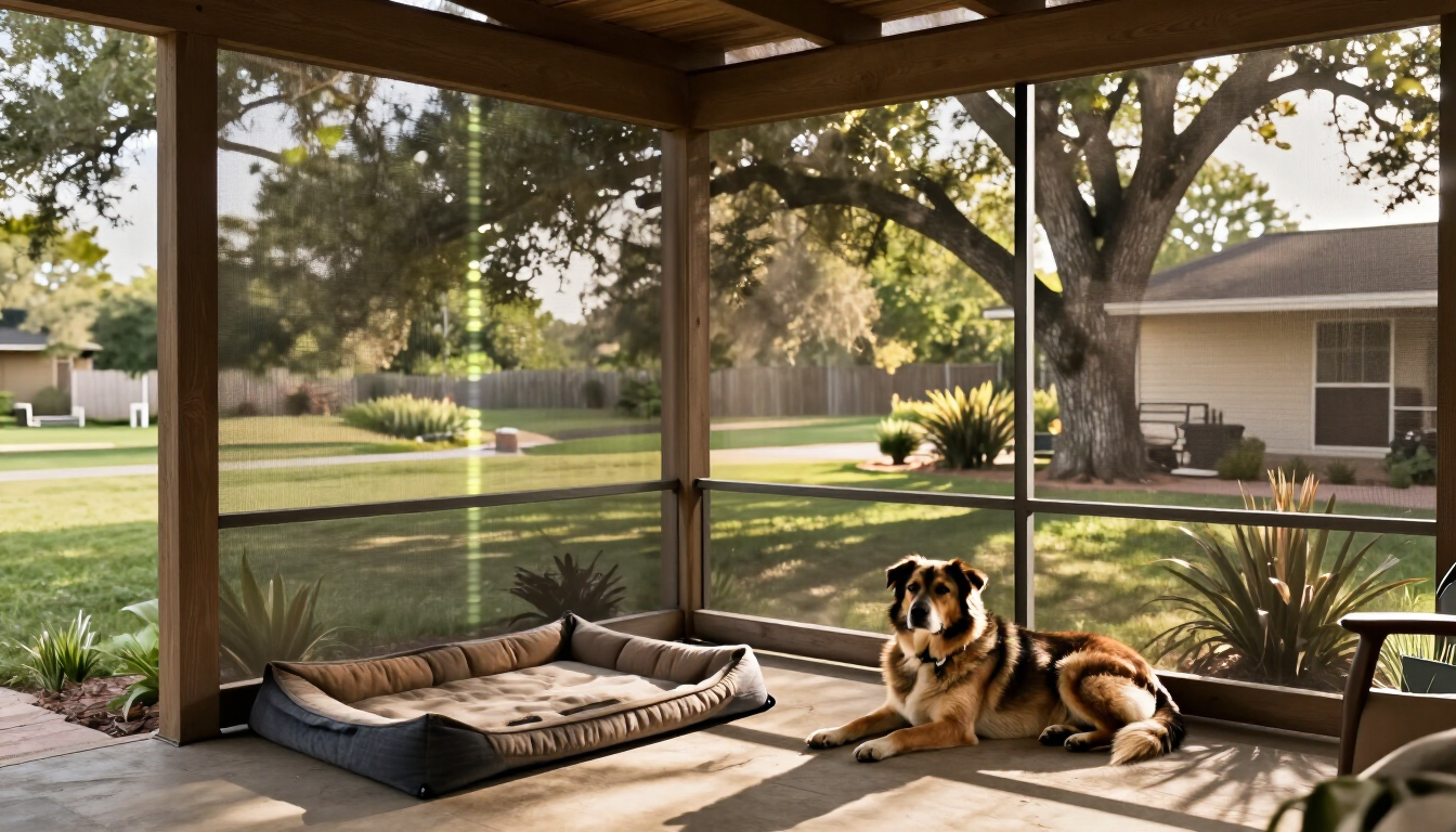Pet-friendly screened porch with durable mesh