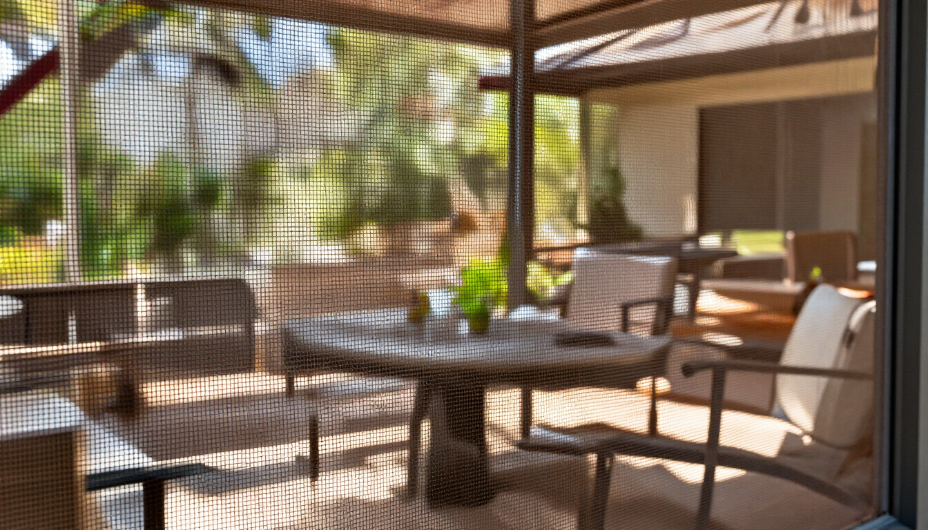 Fine bug screen protecting a San Antonio patio