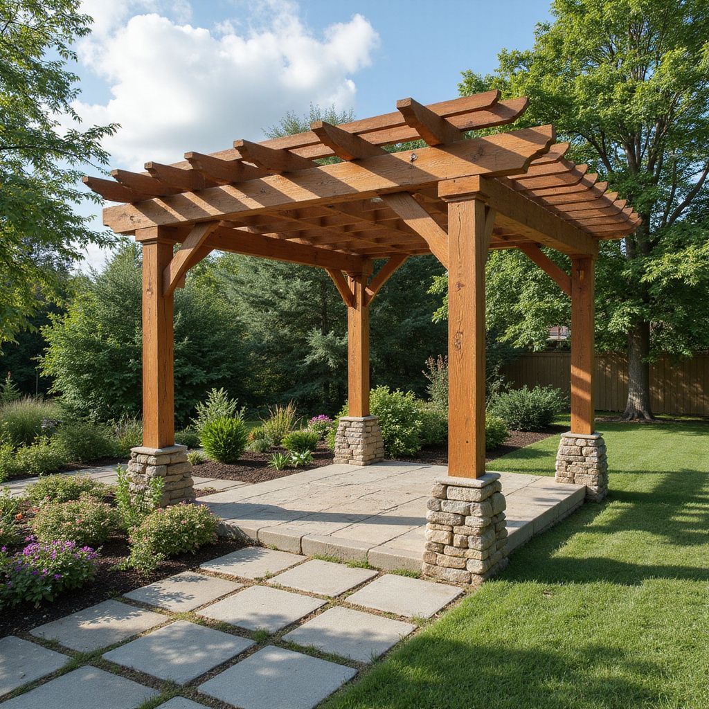 Freestanding pergola installed beside a backyard pool for added shade