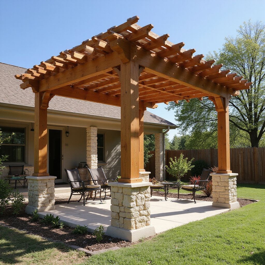 Pergola structure enhancing a patio seating area with open‑air design in Round Rock.
