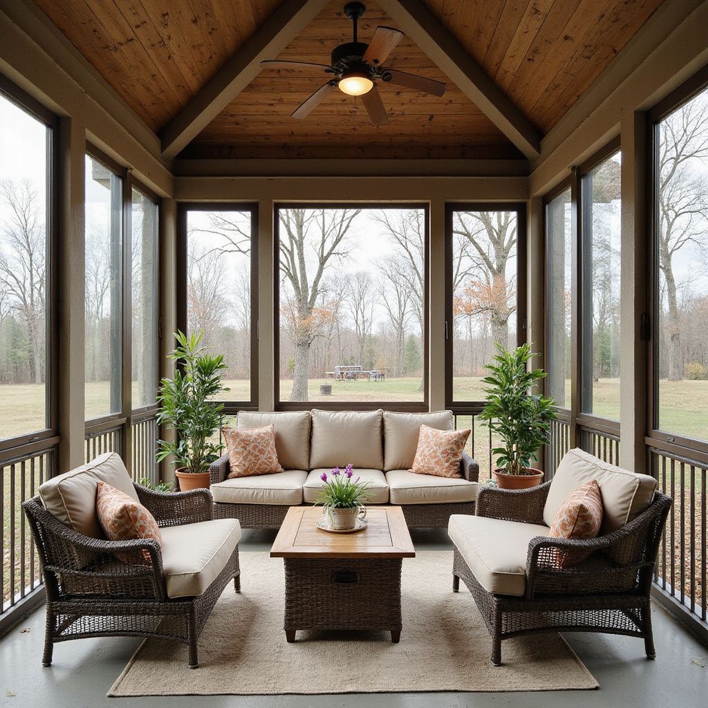Dripping Springs screen room designed with rustic‑style framing and a heat‑reflective roof to handle west‑facing sun exposure.