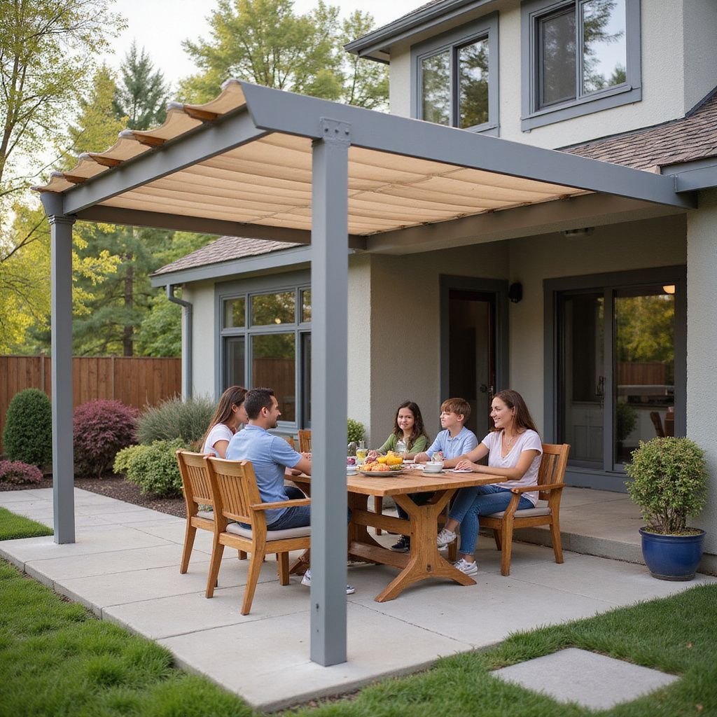 Patio cover with outdoor kitchen integration in Lakeway, TX