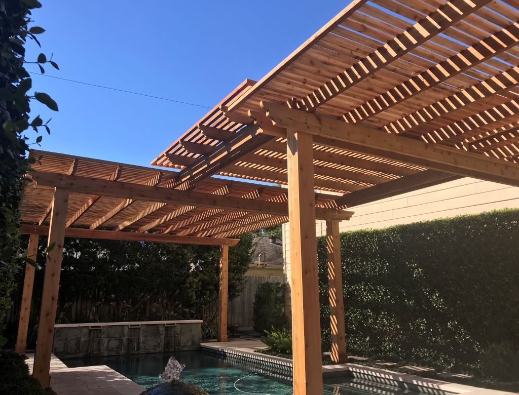 Cedar Pergola with Polygal roof for a Westlake backyard
