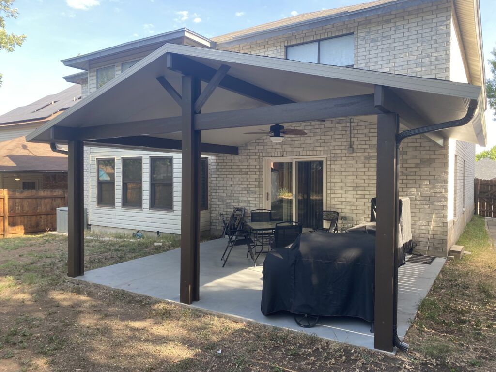 Bee Cave patio cover project with lighting‑ready framing