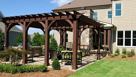 Open‑beam cedar pergola in Bee Cave.