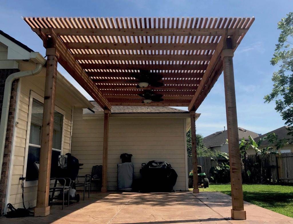 Pergola built to provide shade over a stone or paver patio near downtown Austin.