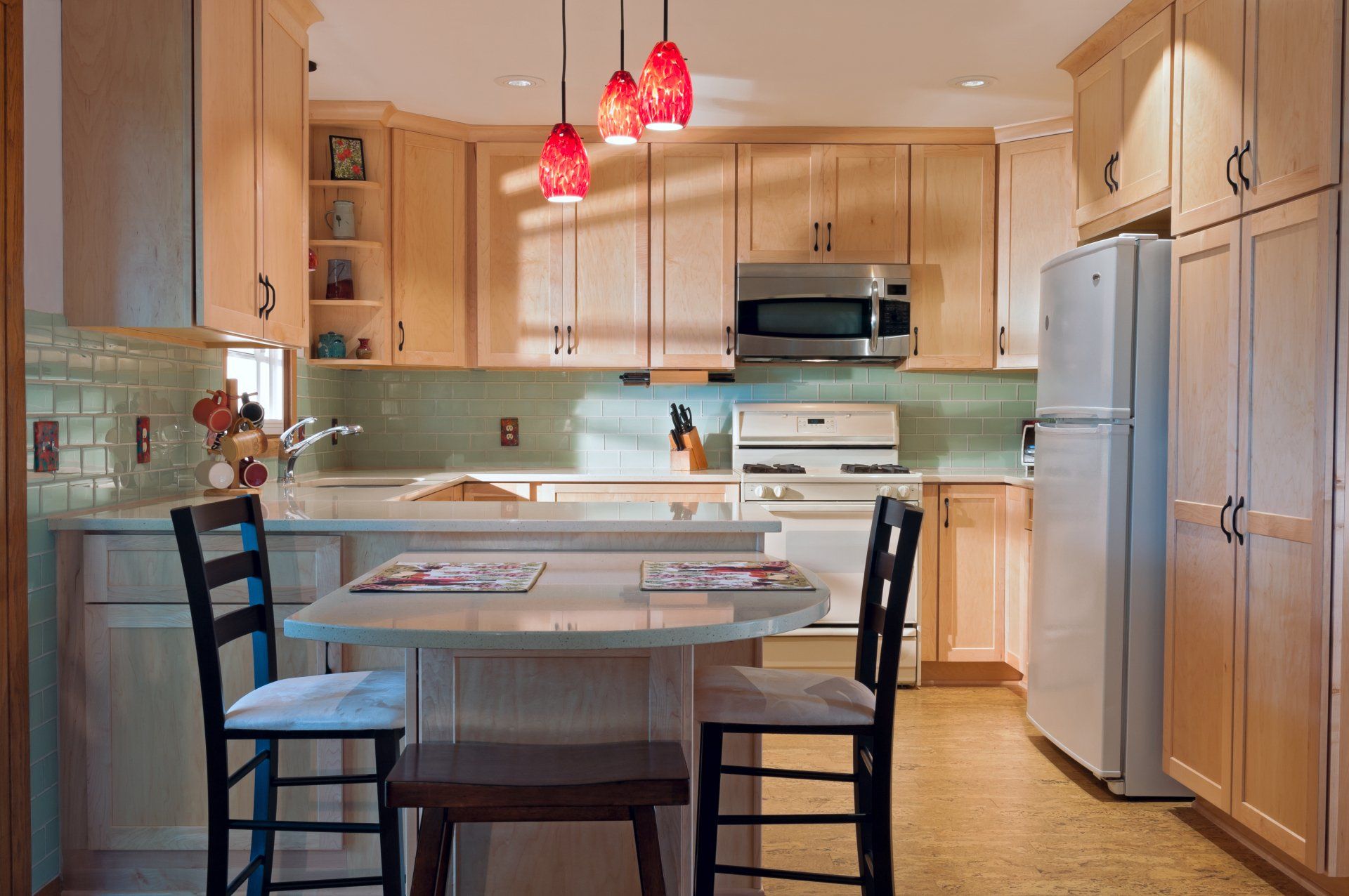 kitchen with many lights