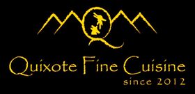 Quixote Fine Cuisine logo in gold on black with stylized mountain and knight emblem, “since 2012” below