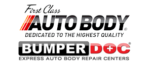 The logo for first class auto body bumper doc express auto body repair centers