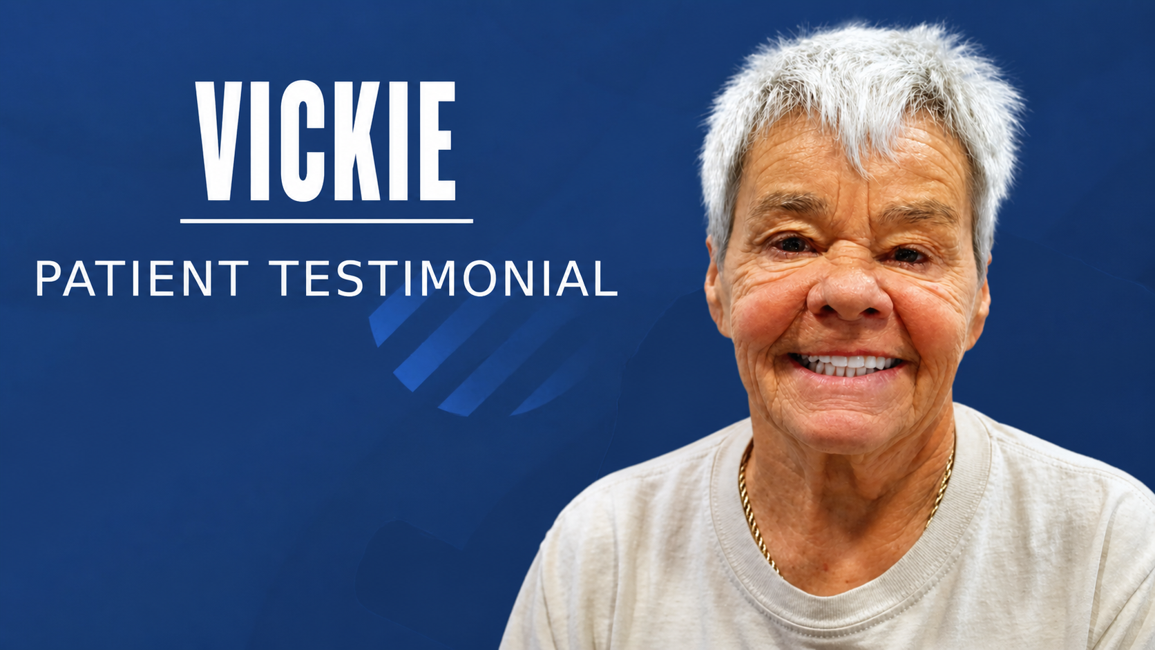 A elderly women with short grey hair smiling 