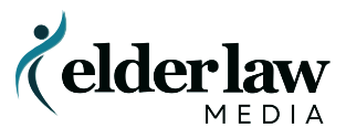 Elder Law Media logo with teal abstract figure and black text