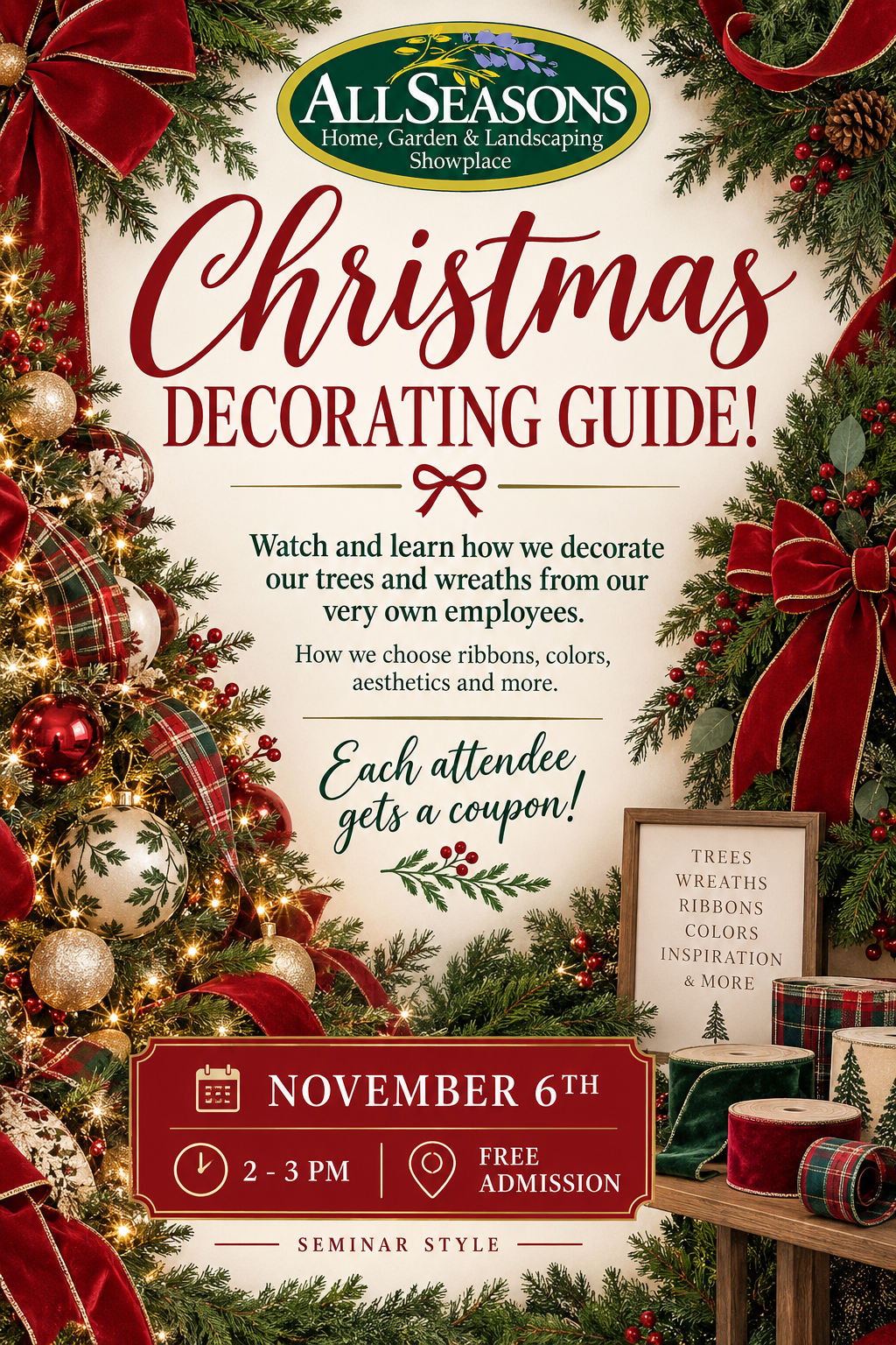 Ladies Night event flyer with wine, candles, sales, appetizers, and decor on Wednesday, Nov. 4, 5–8 PM