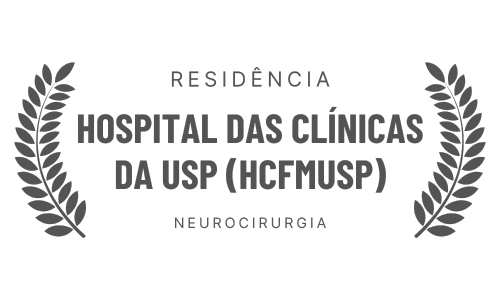 Logo for Residency at Hospital das Clínicas da USP (HCFMUSP), Neurocirurgia. Features laurel wreaths and text.
