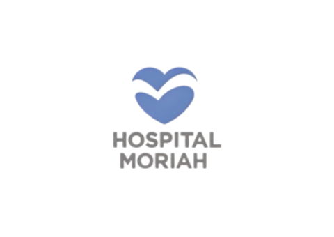 Logotipo do Hospital Moriah: símbolo de coração azul acima do texto "HOSPITAL MORIAH" em cinza.